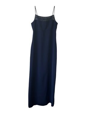 Vintage 90s Y2K Phoebe Embroidered Maxi A Line Dress 6 Navy 2000s Gown Coquette